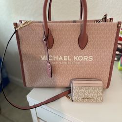 Michael Kors pink tote bag + wallet 
