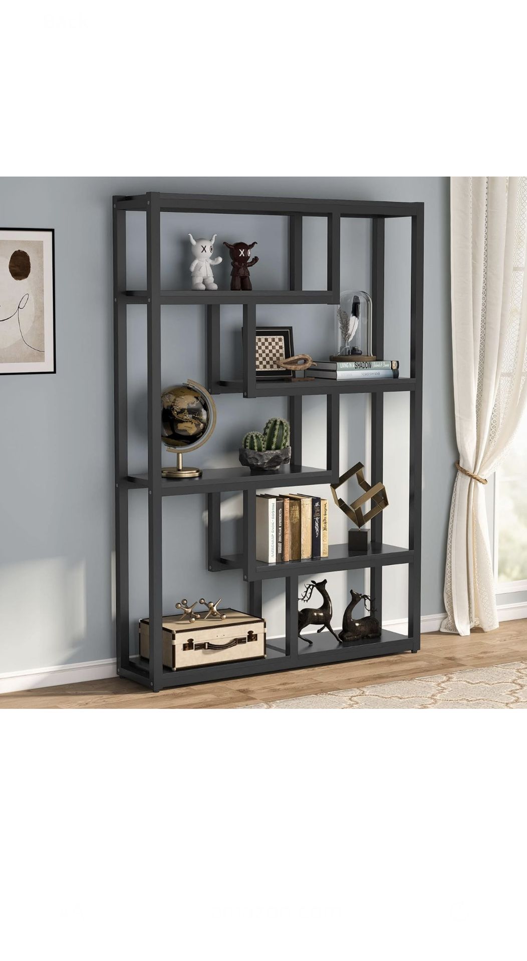 6-Shelf Modern Bookshelf, Industrial Etagere Bookcase, with Sturdy Metal Frame - Black