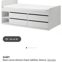 Base de cama+2 cajas almacenamiento, blanco/Luröy, Tamaño twin