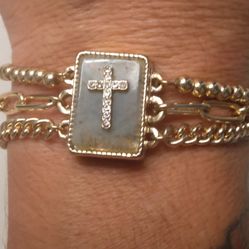 14 Karat Gold Plated Cross Bracelet 