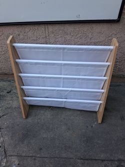 Wood and Canvas Sling Bookshelf Rack