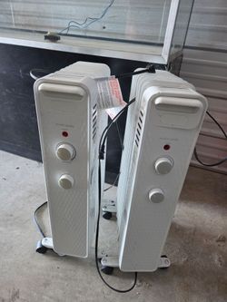Lot of 2 Portable Oil-Filled Radiator Space Heaters on Wheels