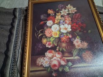 Classic oil Floral pai ting with valuable handcarved real wood frame