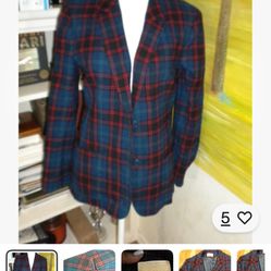Women's Vintage Pendleton Blazer Jacket Small Blue Plaid 100% Virgin Wool