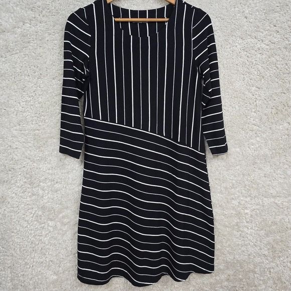 Habitat Dress XS Black Striped Pullover Stretch Above Knee Preppy Career Office