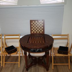 Vintage Chessboard table With Wooden Chairs