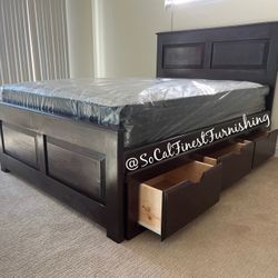 Queen Bed With Drawers And Mattress 