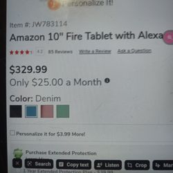 Amazon 10" Fire Tablet  With Alexa