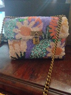 Sequin Floral Chain Strap Crossbody Bag