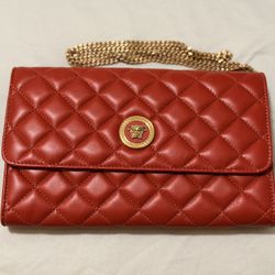 Versace Medusa Quilted Lambskin Clutch Wallet On Chain 