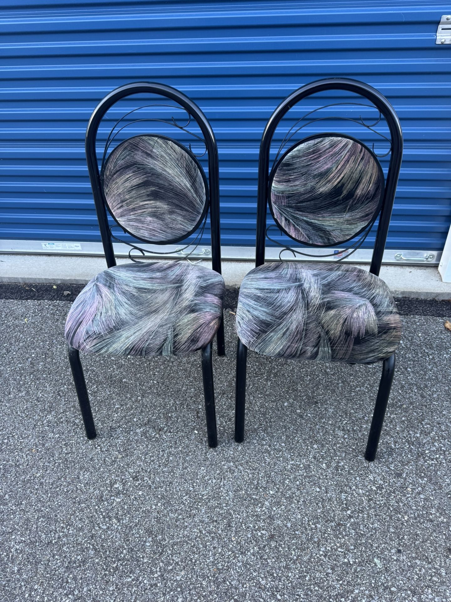 Pair of Dining Chairs 18” wide 18” deep 18” from floor to seat 40” tall in back