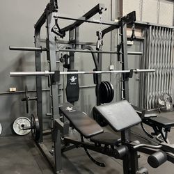 SMITH MACHINE/ PULLEY SYSTEM/ ADJUSTABLE MULTI USE BENCH/ WEIGHTS/ BARBELL/ GYM EQUIPMENT/ FREE DELIVERY 🚚 