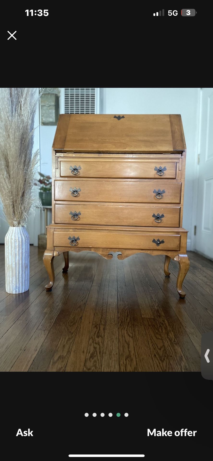 Antique 19th Century Walnut Drop Front Secretary Desk