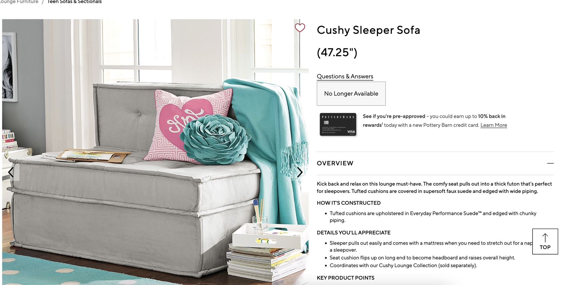 Pottery Barn Teen Cushy Sleeper Sofa 