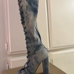 Fashion Nova Denim High Steel Boots 