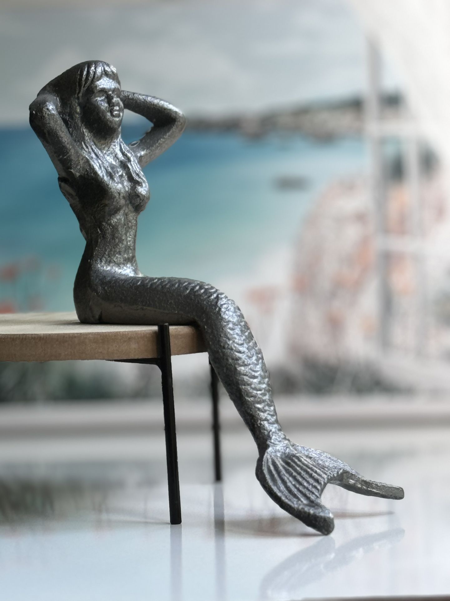 Cast Iron Heavy Mermaid Princess Shelf Sitter. Coastal, Nautical Decor.