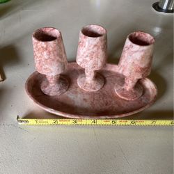 Set Of 4 Pink Marble Cordials & Marble Tray