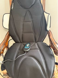 out of box, Portable VIBRATING MASSAGE CHAIR CUSHION w REMOTE for multiple settings,many settings EXC