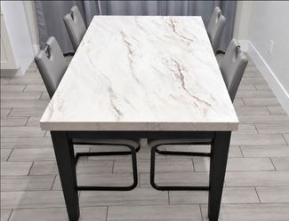 Marble Dining Table with 4 Modern Chairs Like New
