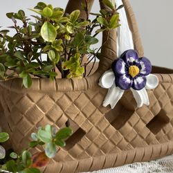 Hand Painted Terracotta Flower Vase Basket. Easter / Spring Decor