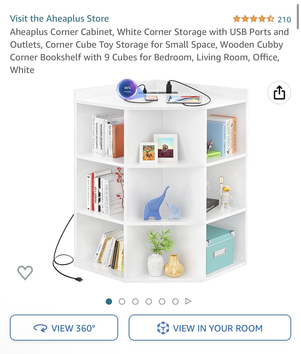 Aheaplus Corner Cabinet, White Corner Storage with USB Ports and Outlets, Corner Cube Toy Storage for Small Space, Wooden Cubby Corner Bookshelf with