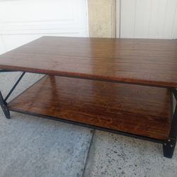 Modern Industrial Solid Wood Coffee Table W/ Open Lower Shelf For Decoration Like New Very Nice