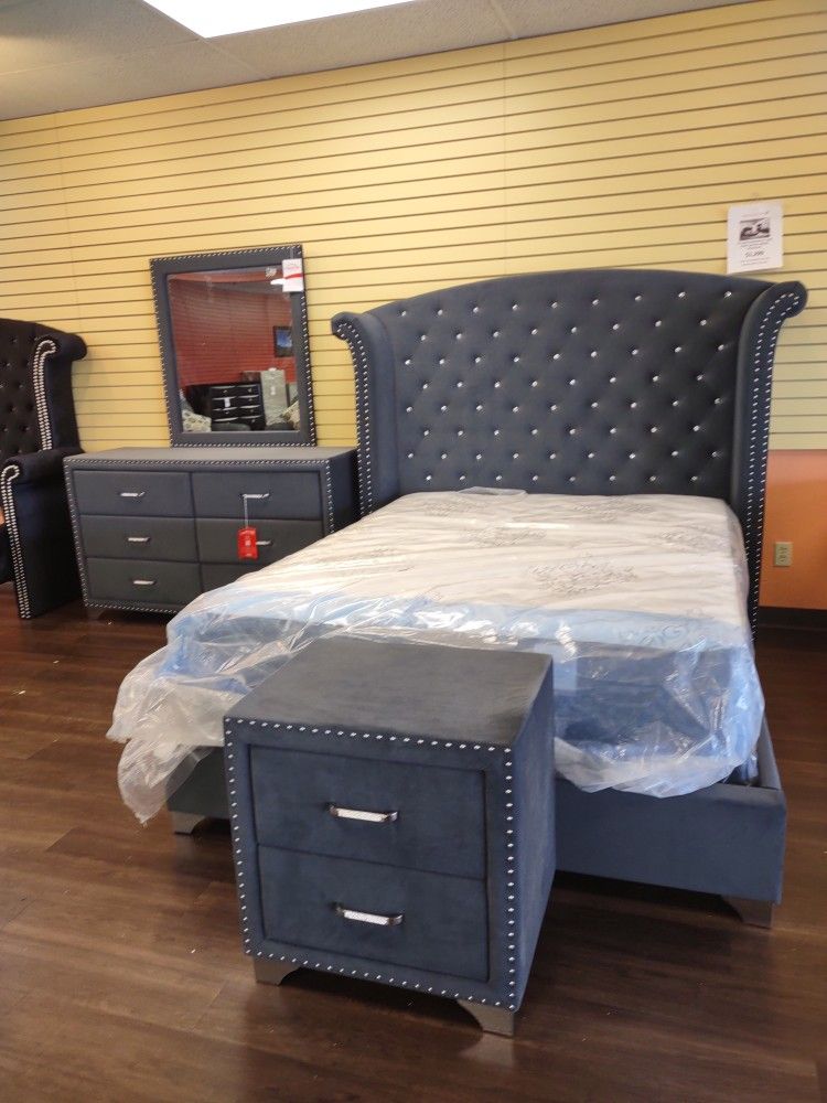 GREY VELVET BEDROOM SET