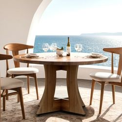 New Round Dining Table 47 Inch Modern Wooden Kitchen Table, Walnut, (NO CHAIRS)