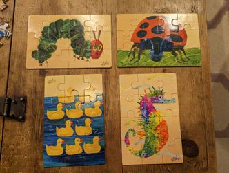 4 Small Wooden Eric Carle Wooden Puzzles