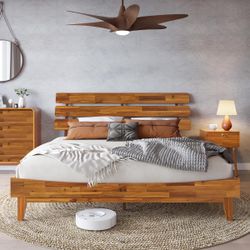 BEAUTIFUL SOLID ACACIA WOOD KING BED FRAME – MID-CENTURY DESIGN 