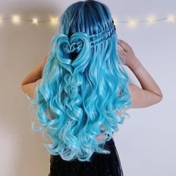 Blue Green Lace Front Wig