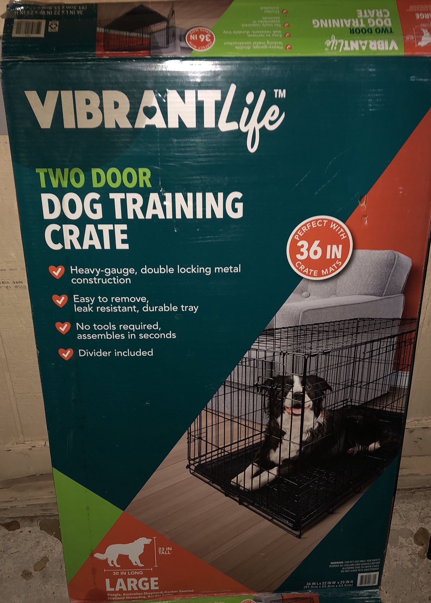 Large 2 Door Dog Crate with Divider & Removable Pan