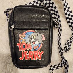 Tom and Jerry Black Cartoon Checker Crossbody Small Shoulder Bag