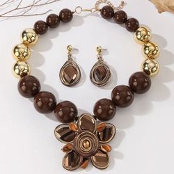 3pcs New Beaded Jewelry Set Exaggerated Woven Flower Beaded Necklace Earring Combination Women's Jewelry Set.