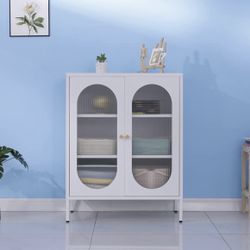 27-171 Metal Storage Accent Cabinet for Living Room,Bedroom,Home,Office,Kitchen,3-Tier,Glass Door,Removable Shelves