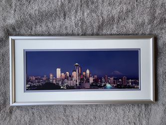 Panoramic Framed Signed photograph of the Seattle skyline, Space Needle and Mount Rainier