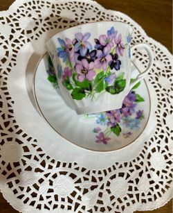 Purple Floral Teacup with Saucer