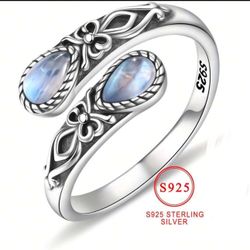 S925 Sterling Silver Moonstone Spoon Ring