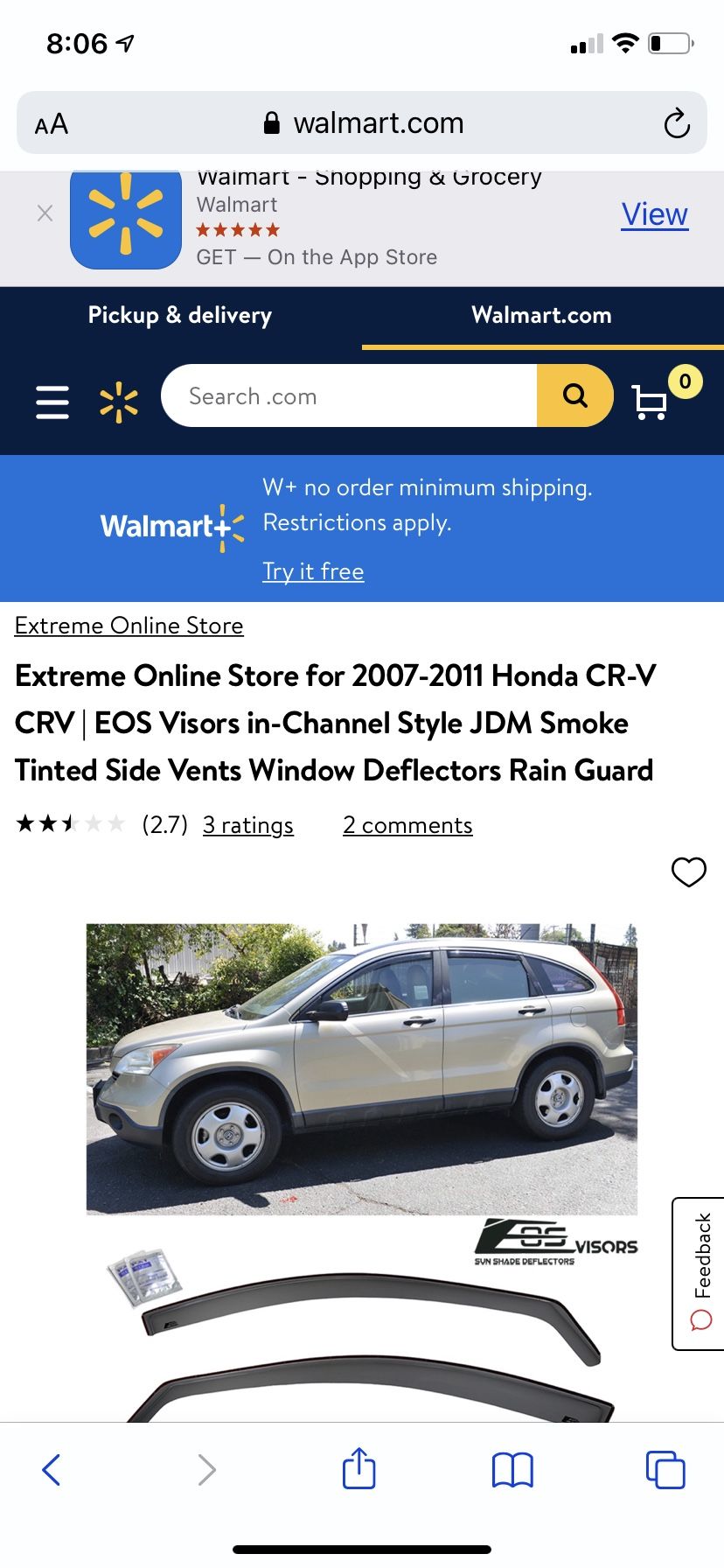 Honda CRV 07-09 Tinted Rain/Bug Guards