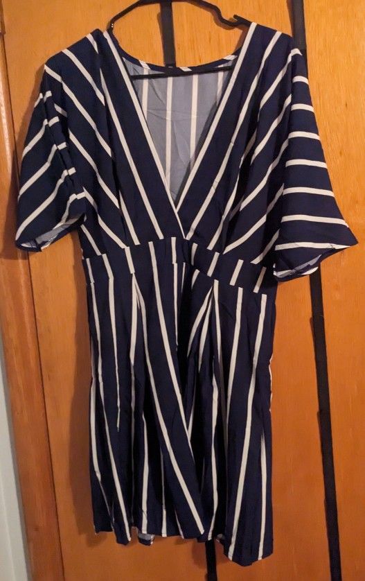 New With Tags Rouge Brand Striped Navy Blue And White Low Cut Dress