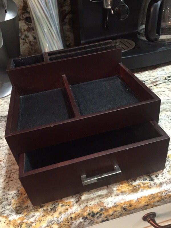 Desktop organizer wood drawer and mail holder