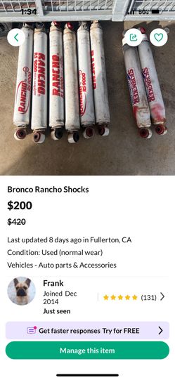 Bronco Rancho Shocks
