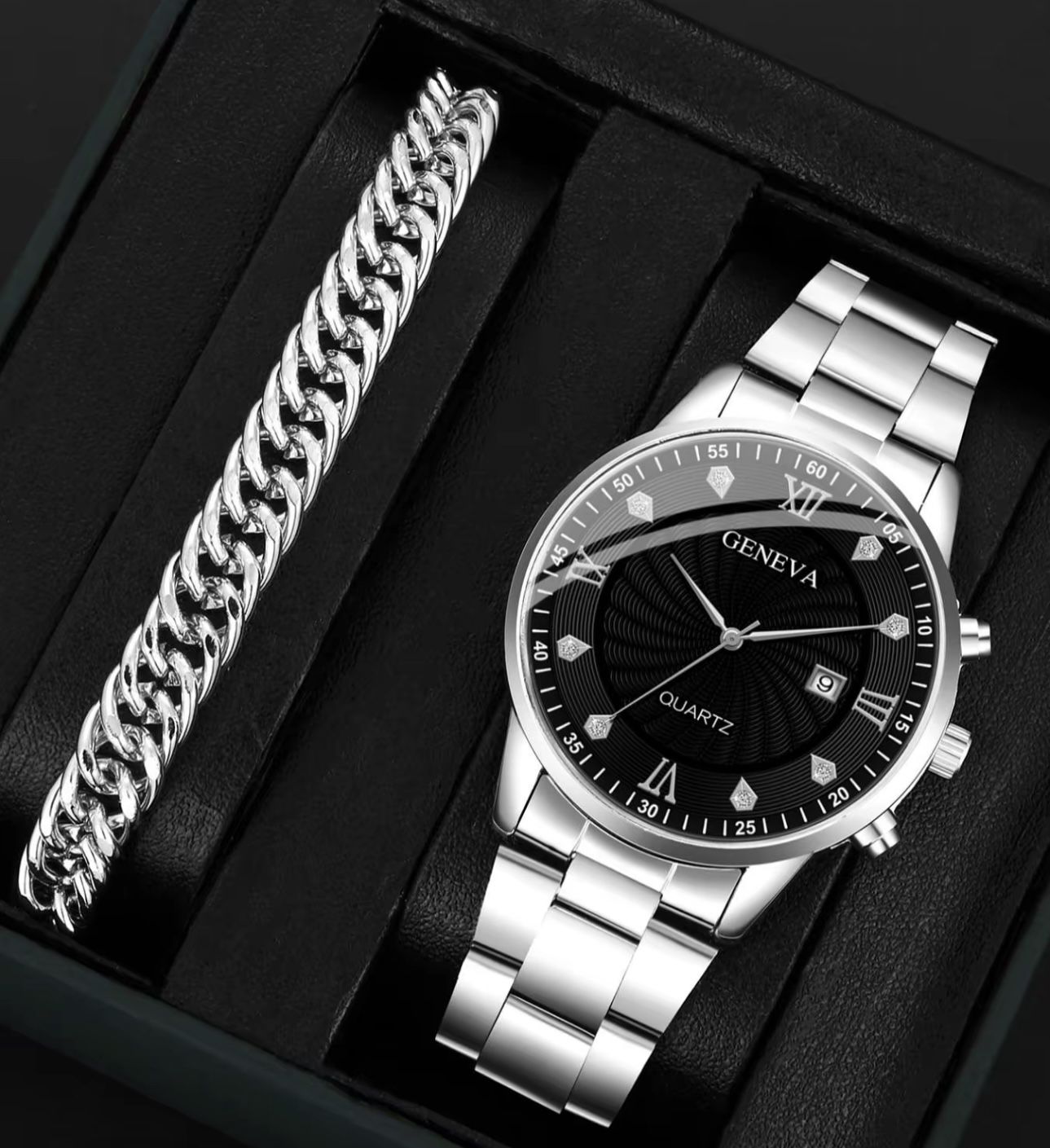 Men’s Fashion Business Quartz Watch & Link Bracelet Set