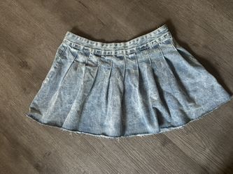blue denim pleated mini skirt 