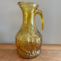 Retro Bormioli Rocco Amber Glass Jug – Made in Italy, MCM Geometric Textured