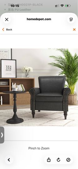 Mid-Century Retro Wooden Legs Black PU Leather Upholstered Accent Armchair with Nail head Trim (Set of 1)