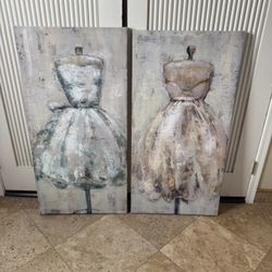 (2) Oil Paintings Ballerina Dress Artwork - 4x2 ft 