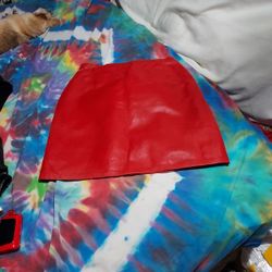 Red Leather Lams Skin Mine Skirt