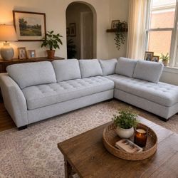 Light Gray Tufted Sectional Sofa