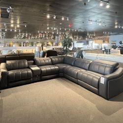 6PC Leather Power Reclining Sectional